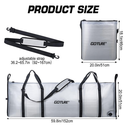 Goture Insulated Fish Cooler Bag, 840D TPU Leakproof Fish Kill Bag with Airtight Zipper, Large Waterproof Fishing Cooler Bag with Carry Handle, Drain Plug, Keep Ice Cold All Day, 59.8inx20in