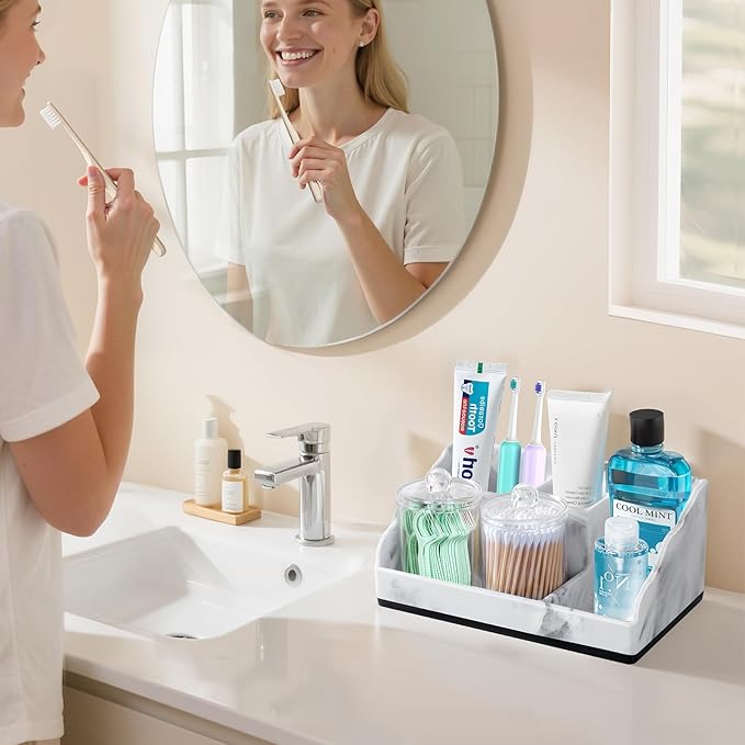 Marble Bathroom Countertop Organizer, Toothbrush Holders