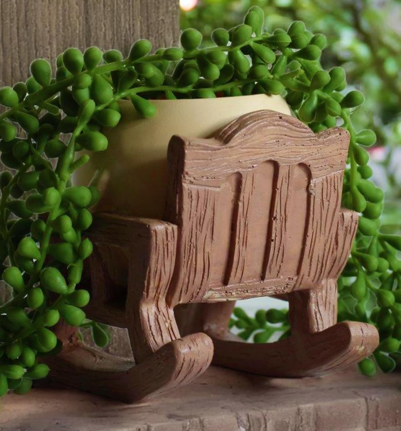 AK Cute Resin Smiling Face Planter Pot with Chair Stand, Handpainted, Brown, for Home, Garden & Living Room Decor