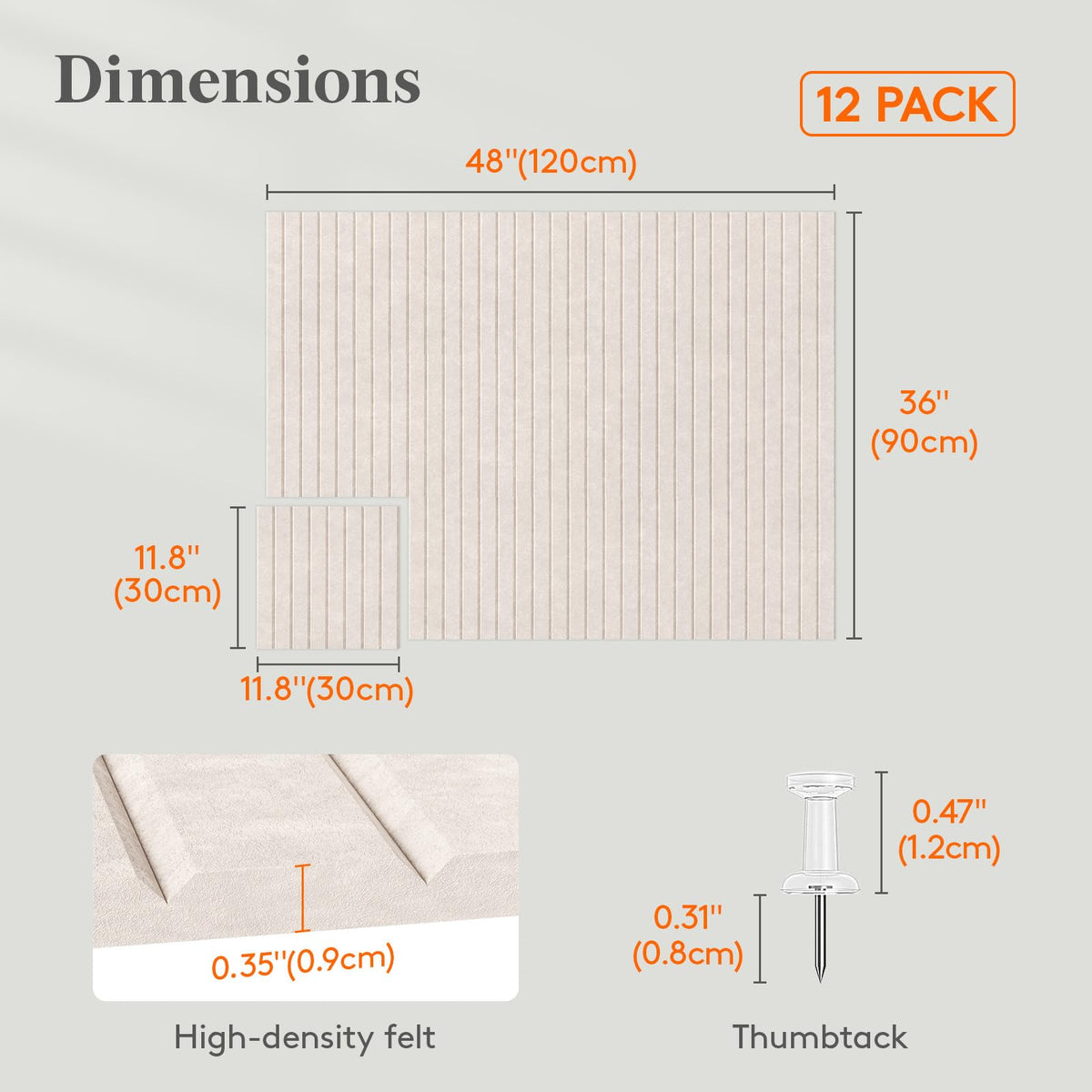 Lifewit Felt Slatted Bulletin Board with Self-Adhesive, 48"x 36"-12 Pack Cork Board Alternative, Pin Board Vision Board Message Board with 50 Pushpins for Office Decor, Room Decor, Oatmeal