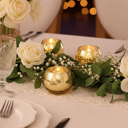 LAMORGIFT 12 Pcs Gold Votive Candle Holders- Gold centerpieces for Tables, Mercury Glass Votives for Wedding, Rehearsal Dinner, Engagement, Birthday Party Decorations