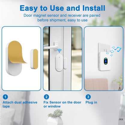 Daytech Wireless Door Chime, Door Dinger for Business Entry/Store/Home/Office, Door Alarms When Opened with 800 Ft Range,20 Chimes 5 Adjustable Volume 2 Sensors + 2 Receivers