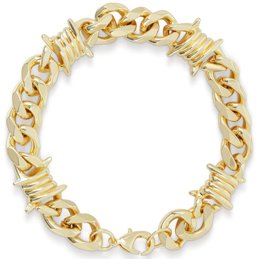 LuxGoth Stainless Steel Barbed Wire Thorns Chunky Cuban Link Chain Bracelet Gothic Punk Rock Biker Vintage Viking Brambles Link Curb Bracelet Jewelry for Men Women Gold GTS-B1B45052