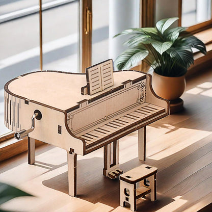 Musiin 3D Wooden Puzzle Piano Music Box – DIY Hand-cranked Grand Piano Model kit, Suitable for Music Lovers and Mechanical Craft Enthusiasts, can be Assembled into Musical Craft Gifts