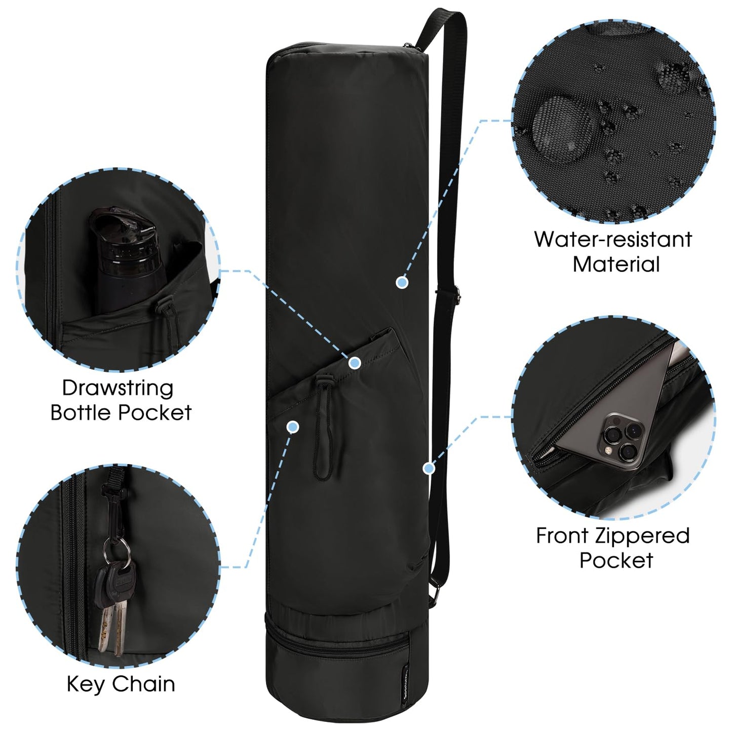 sportsnew Yoga Mat Bag, Full Zip Cargo Yoga Mat Carrier Bag with Drawstring Water Bottle Pocket and Bottom Wet Pocket, Exercise Yoga Mat Carrier Holder Multi-Functional Storage Bag patent pending