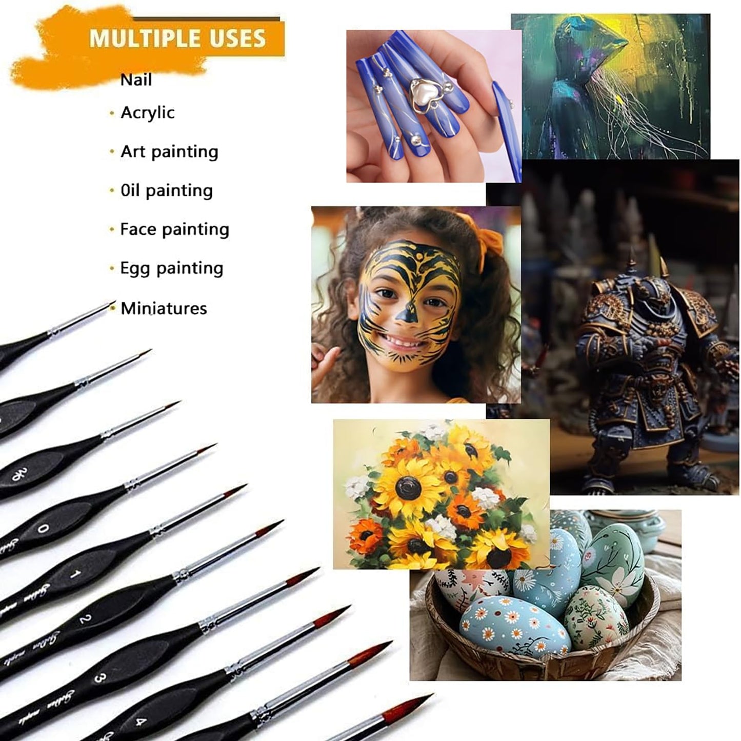 Golden Maple Detail Paint Brushes Set 10pcs Miniature Brushes for Fine Detailing & Art Painting - Acrylic, Watercolor, Oil, Models