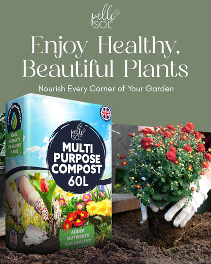 Pelle & Sol 60L Multi Purpose Compost - Compost for Outdoor Plants & Soil for Plants Indoors - Potting Soil for Pots Plants Outdoor - All Purpose Nutrient Rich Fertiliser, Houseplant Potting Mix