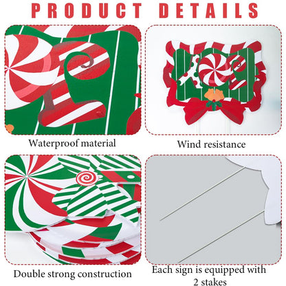 JOICEE Christmas Outdoor Yard Signs Candy Decorations, Peppermint Lollipop Candy Signs with Stakes for Holiday Party Home Lawn Pathway Decorations Supplies