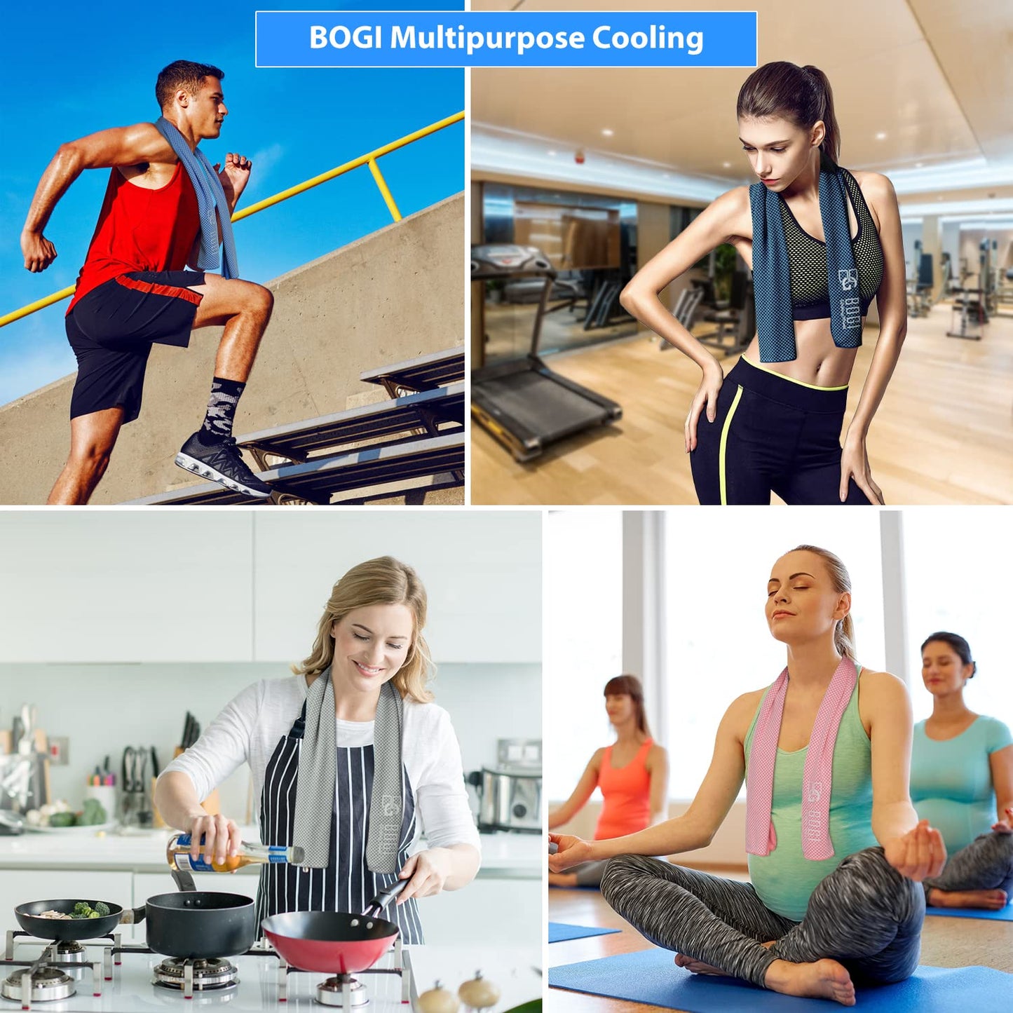 BOGI 2 Pack Cooling Towel, Cooling Towels for Neck and Face-40"x12"- Ice Towel for Instant Cooling, Soft Breathable Chilly Towel, Stay Cool for Yoga, Sport, Gym, Camping & More Activities(Blue+Pink)