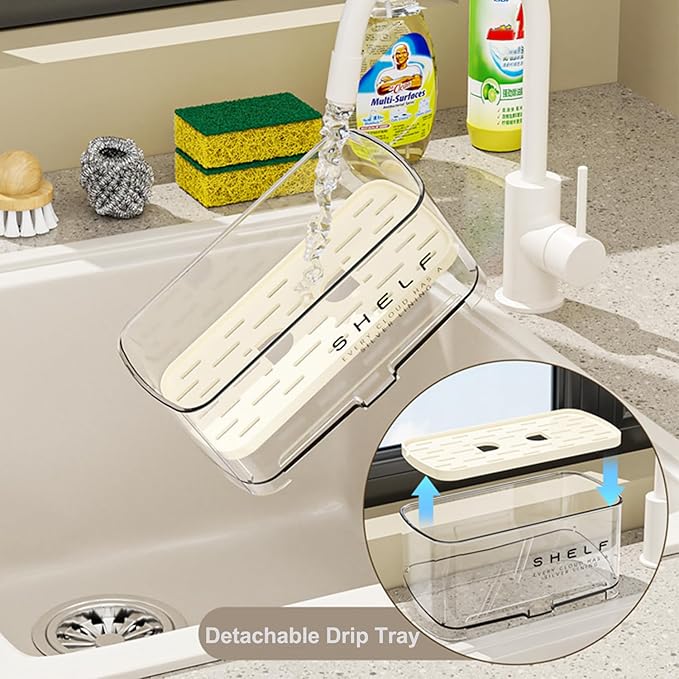 Sponge Holder for Kitchen Sink, Countertop Sink Caddy for Sponges, Brush &