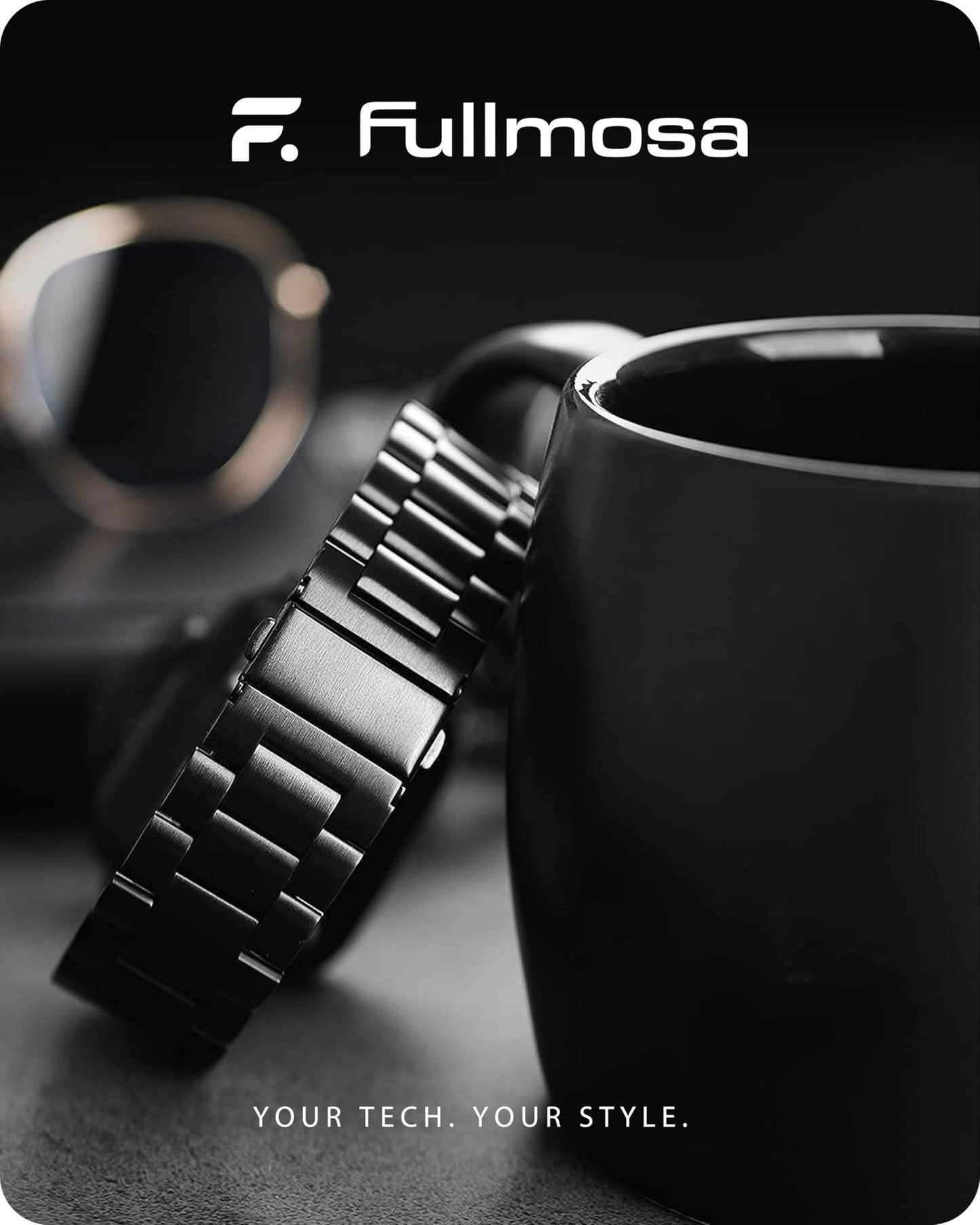 Fullmosa Compatible with Apple Watch Straps 44mm 46mm 45mm 49mm 42mm 41mm 40mm 38mm, Metal Stainless Steel Replacement Bands for iWatch Ultra SE 3 2 1 Series 11 10 9 8 7 6 5 4, Black & Protective Case