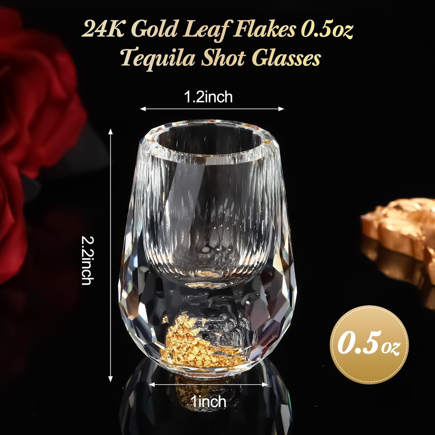 Skybooly 12 Pcs Small Crystal Shot Glasses with 24k Gold Leaf Flakes - Mini Diamond Tequila Whiskey Shot Glasses Set Luxury Drinking Glassware for Party Bar Decor Collection Gift(Medium,0.5 oz)
