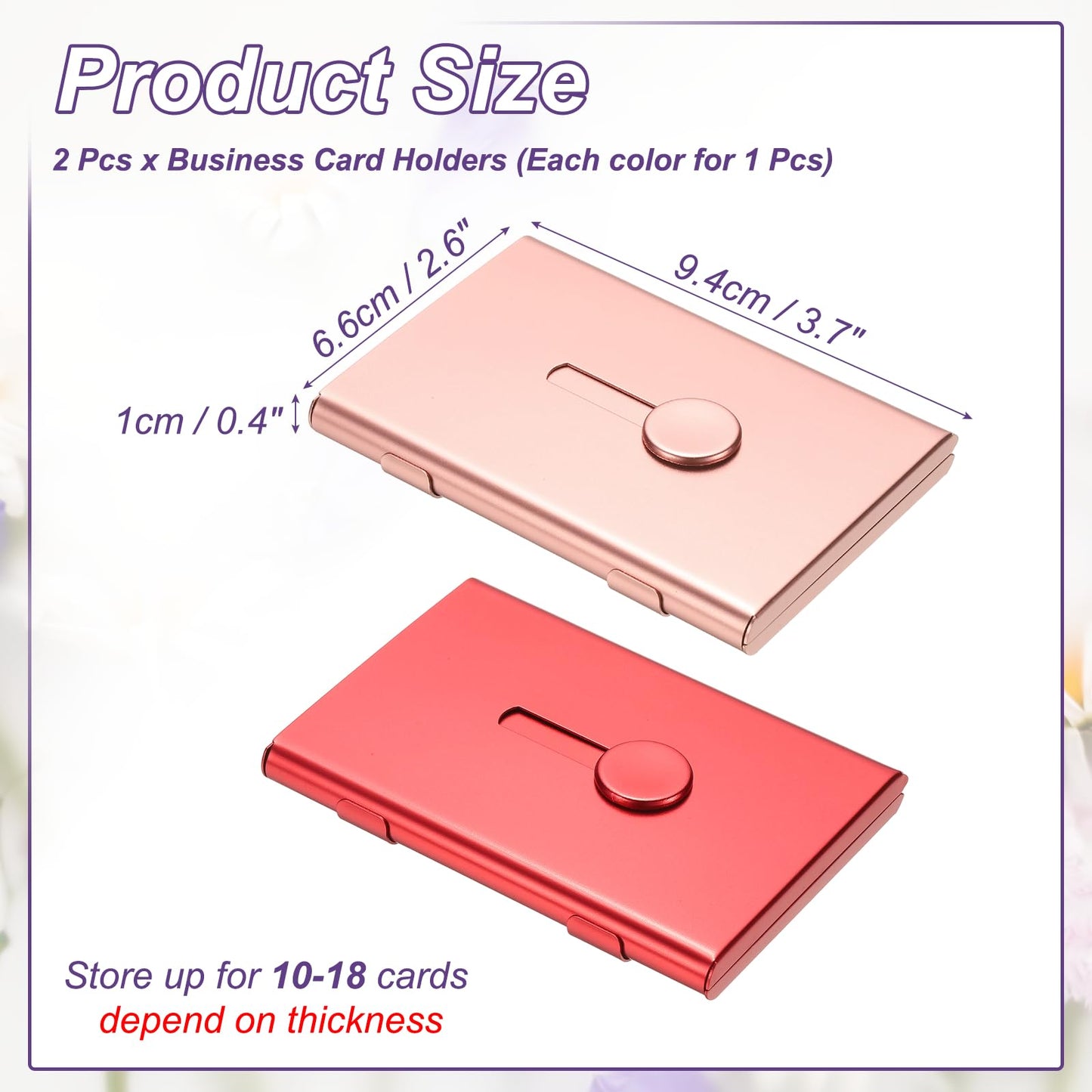 PATIKIL 2Pcs Thumb Drive Business Card Holder, Aluminum Alloy Slide Out Name Card Case Portable Business Holder Wallet for Credit ID Men Women (Red/Rose Gold)