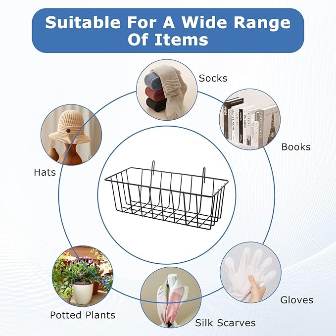 8Pcs Wire Basket, Grid Panel Hanging Wire Baskets,