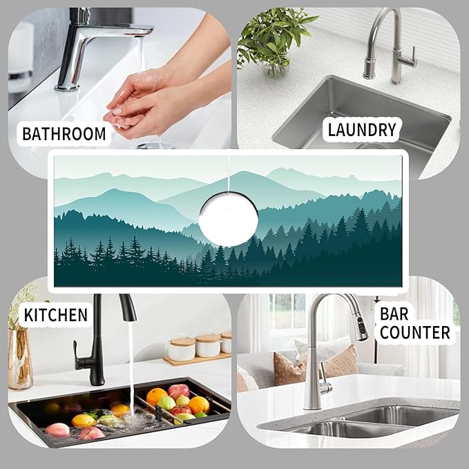 Absorbent Splash Guard Mat for Kitchen Sink, 15×5.5 Inch Cute Fast Drying Drip