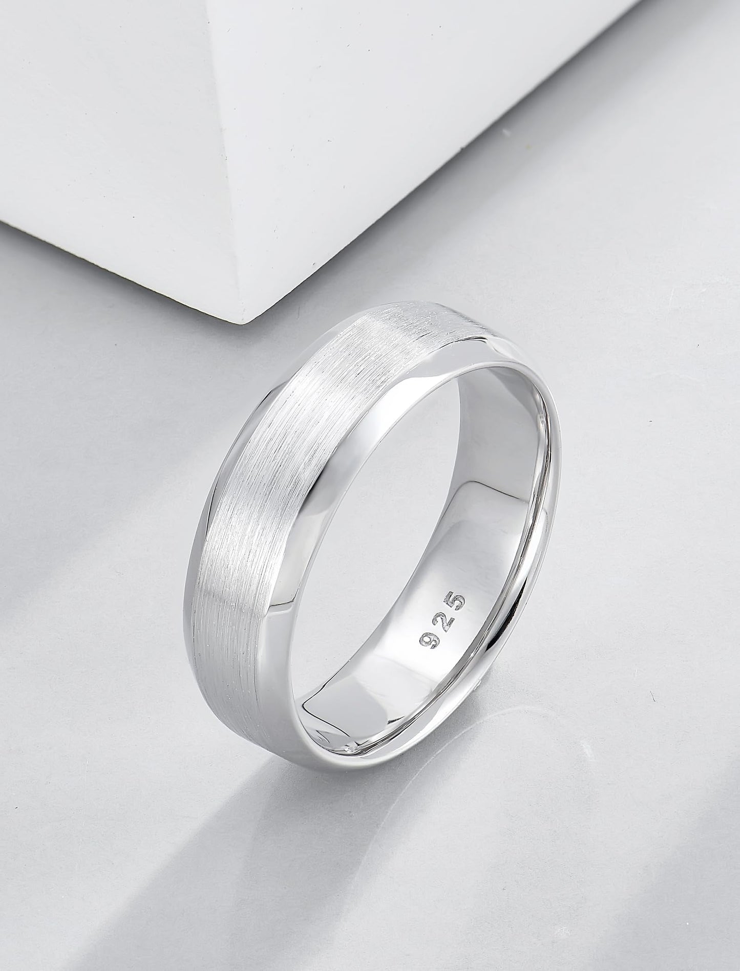 STARCHENIE 6mm Wedding Band, Solid 925 Sterling Silver Ring for Men, Brushed Matte Finish, Beveled Polished Edge, Comfort Fit Size 11