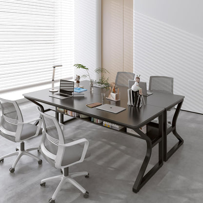 OSCHF Extra Long Desk with Bookshelf - 71" Double Long Writing Table for 2-Person Workstation, Modern Study Work Computer Desk for Home and Office, Black