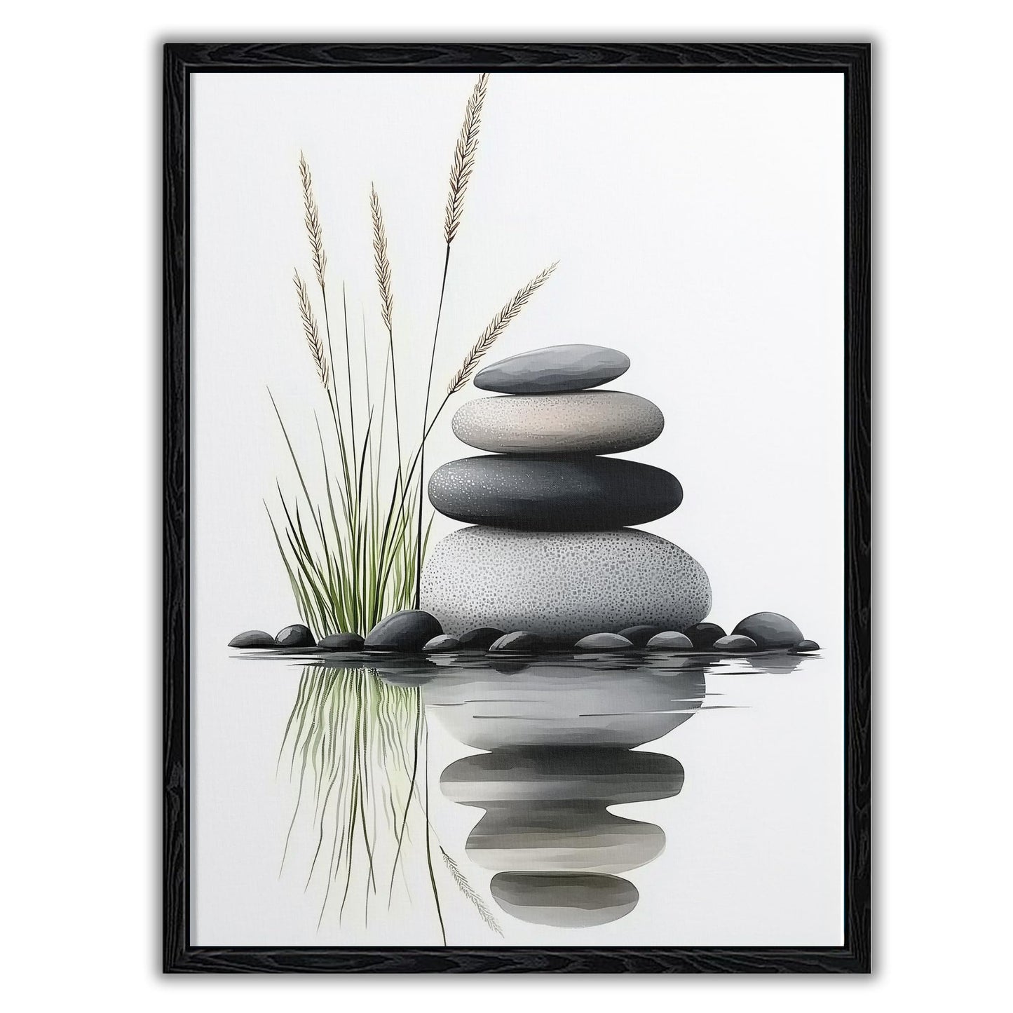 Serene Zen Stacked Stones with Water Reflection Canvas Wall Art - Cozy Modern Minimalist Spa Decor for Bathroom Bedroom Living Room - HD Waterproof Premium Stretched Framed Ready to Hang 12x16 Inches