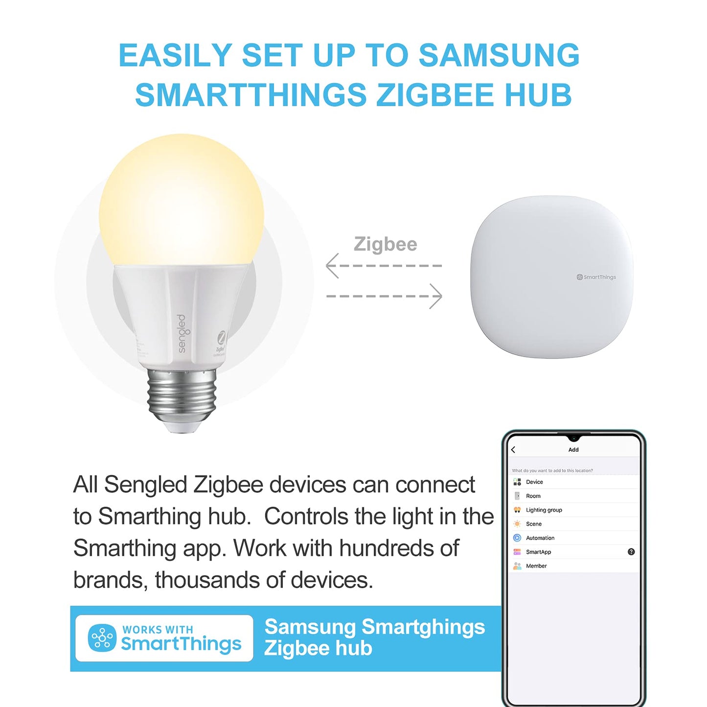 Sengled Smart Light Bulbs, Zigbee Hub Required, Works with Alexa and SmartThings, Voice Control with Google Home and Echo with built-in Hub, Soft White 60W Equivalent A19 Dimmable Smart Bulbs, 4-Pack