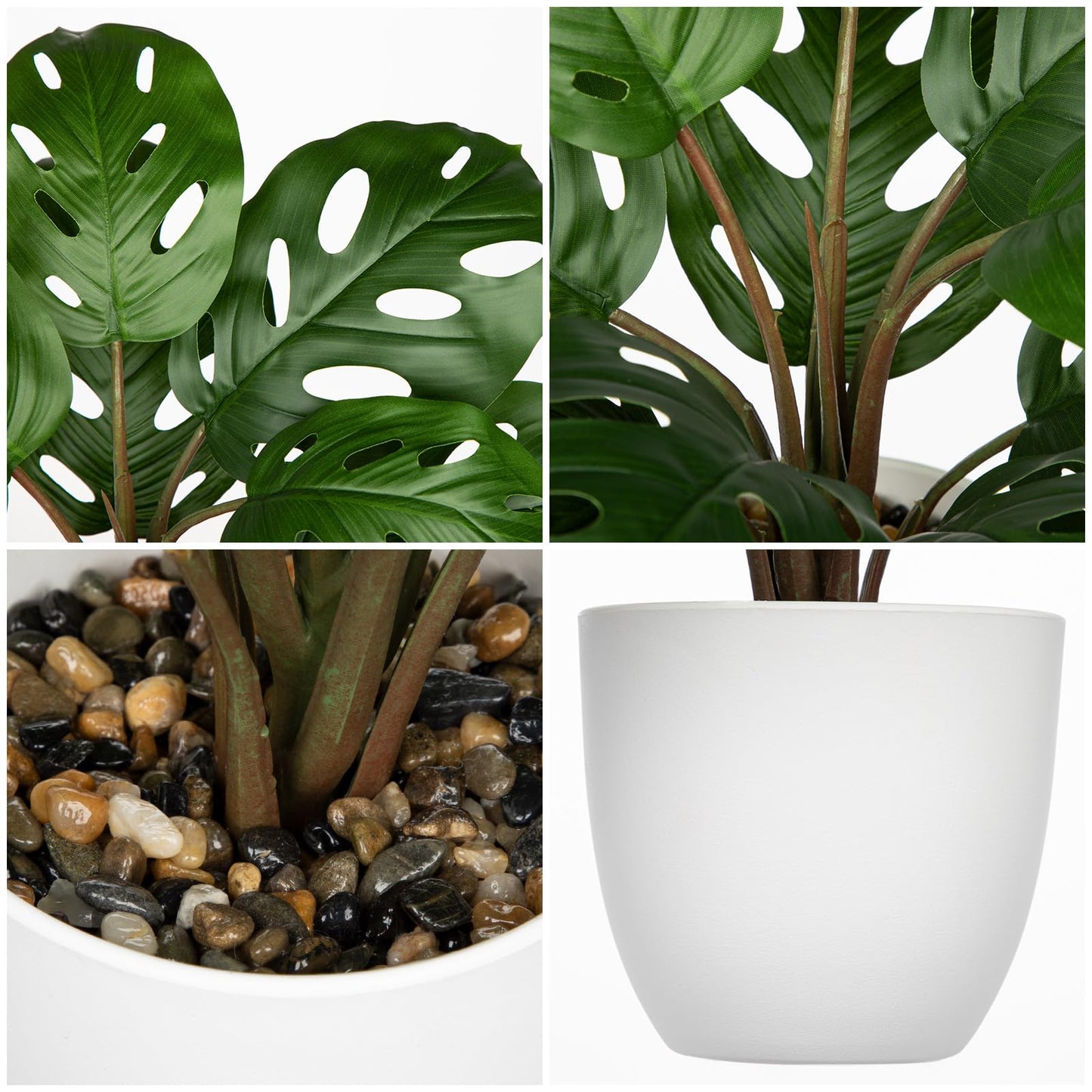 Hollyone Artificial Monstera Plant Faux Monstera Plant Potted Fake Tropical Plants Potted for Indoor Outdoor Home Desk Office Garden Farmhouse Decoration