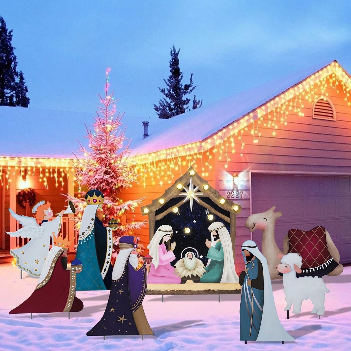 WONDER GARDEN Christmas Metal Yard Stakes, 8 Pack Angel Nativity Yard Sign, Outdoor Nativity Scene Garden Stakes Yard Signs, Outdoor Christmas Decorations for Lawn Party Outside