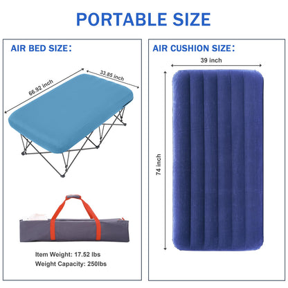 KAMPKEEPER Camping Cot,Camping Cots for Adults,Folding Camping Cot with Inflatable Air Mattress and Carry Bag,for Outdoor Travel Camp Beach Vacation (not Included The Airpump)