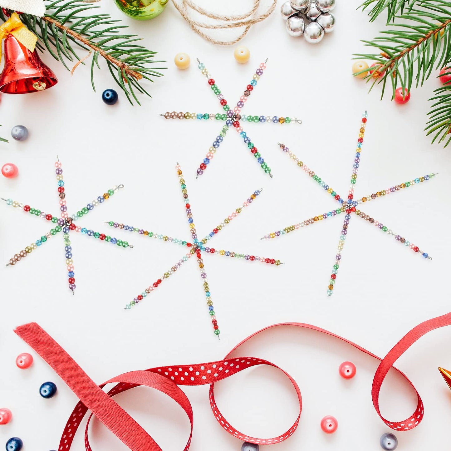 100 Pieces Snowflake Wire Forms Metal Snowflake Bead Wire for Fun Beading Project Christmas DIY Craft Making Supplies Winter Ornament, 3.7/4.3/5.9 Inch
