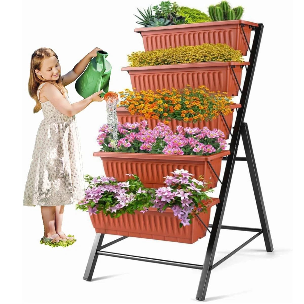 SEJOV 4FT Vertical Raised Garden Bed, 5 Tiers Planter Box with Drainage System for Herb Vegetables Flowers, Elevated Garden Bed Perfect for Patio Balcony Greenhouse Outdoor and Indoor Garden Planters