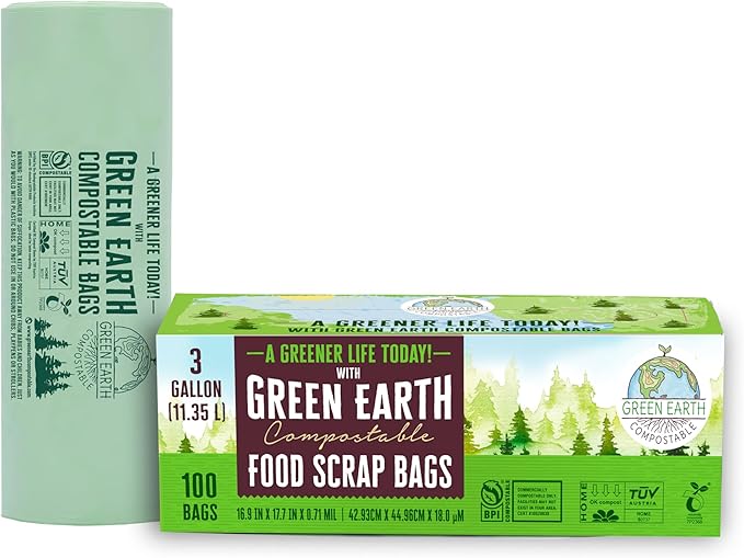 Green Earth Compostable Small Kitchen Food Scrap Trash Bags, Compost Bin