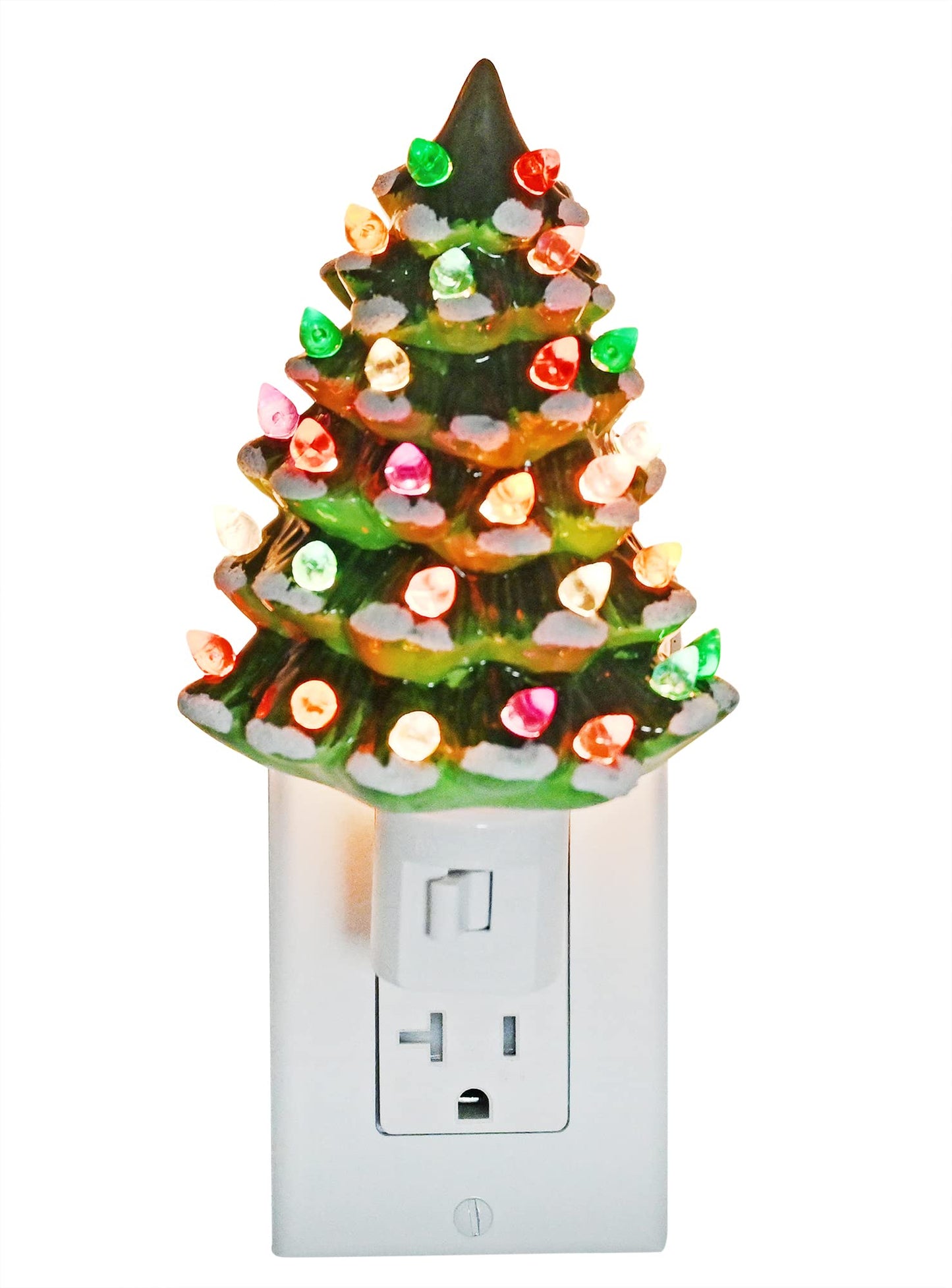 Home-X Christmas Tree Night-Light Plug-in, Vintage Festive Night-Light for Kids and Adults, Green