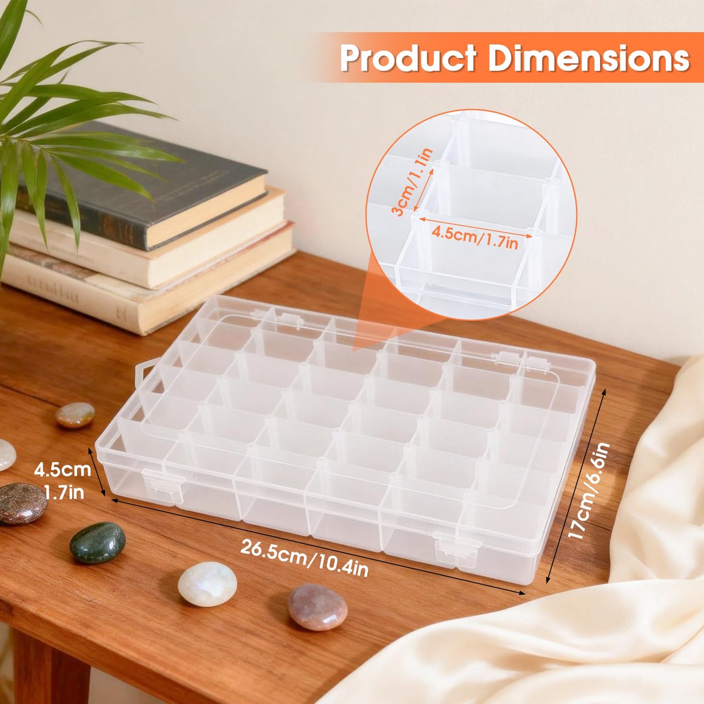 2 Pack Rock Collection Box, 36 Grids Rock Display Case with Adjustable Dividers, Clear Plastic Box Ideal for Rock Collection, Suitable for Crystal, Gemstone, Fossil, Seashells, Jewelry, Beads, Crafts