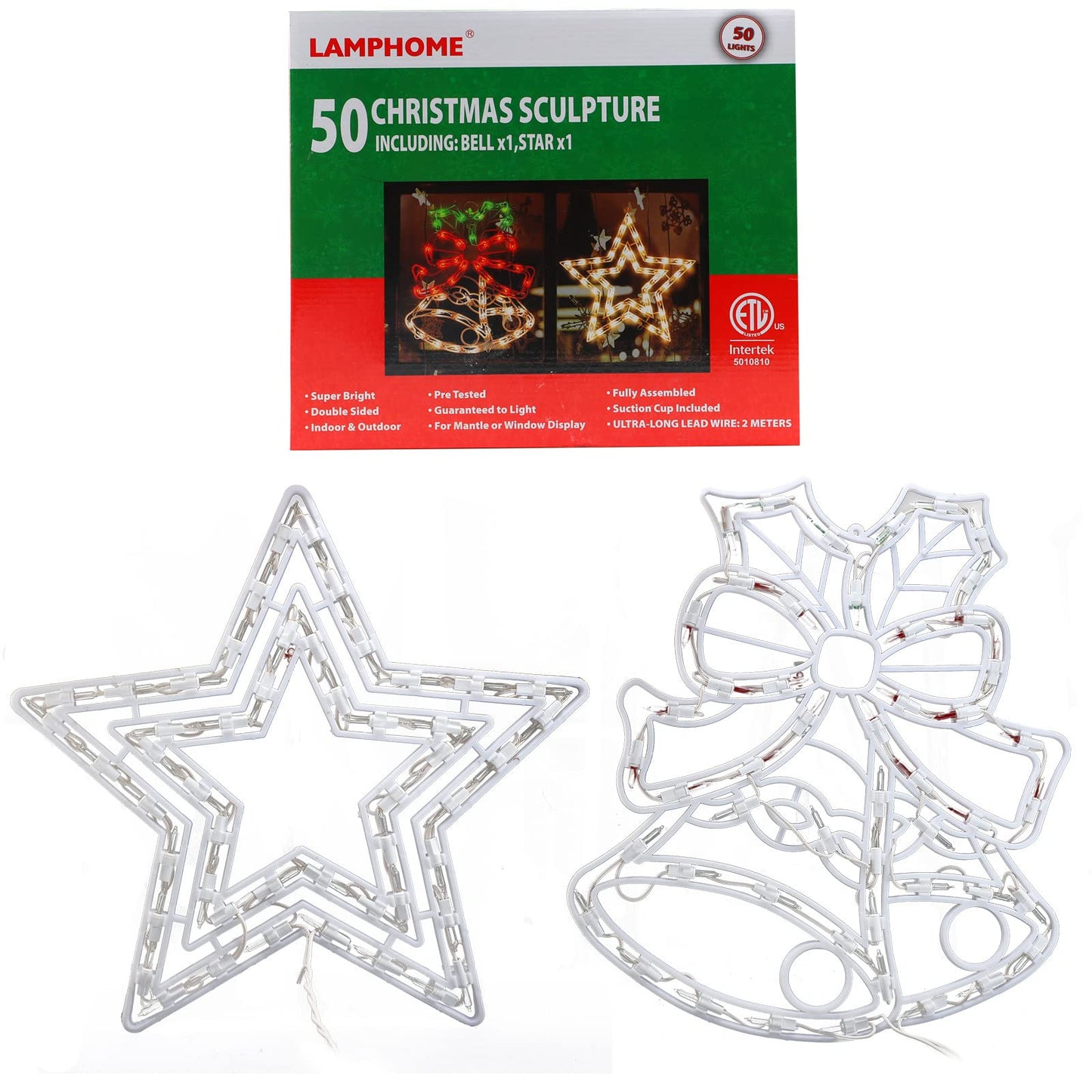 Xmasnova 2 Pack Christmas Window Lighted Decorations,Christmas Window Silhouette Lights,Double Side Sign Lamp Decoration for Holiday Indoor Wall Door Glass Decor,Beel，Star