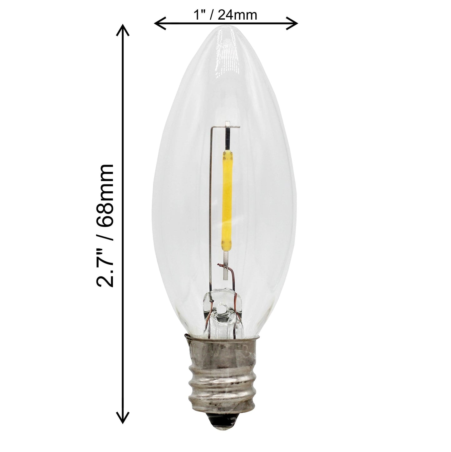 Creative Hobbies 25-Pack LED Replacement Light Bulbs for Electric Candle Lamps, Window Candles, Chandeliers - 7 Watt Equivalent Candelabra, Clear, Steady Burning, 120v 7w Bulb