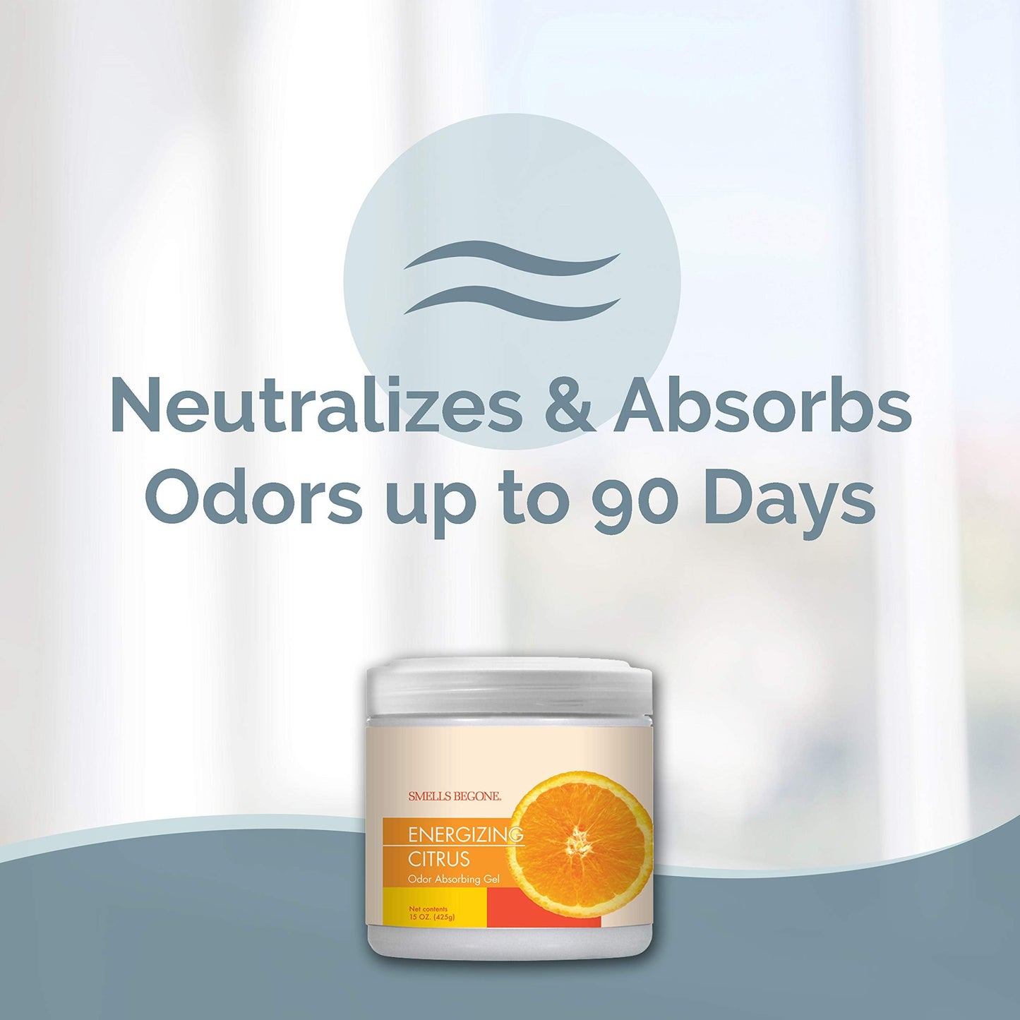 SMELLS BEGONE 15 oz Air Freshener Odor Absorber Gel - Absorbs Odor from Bathrooms, Cars, Pet Areas, Boats & RVs - Made with Essential Oils - Energizing Citrus Scent