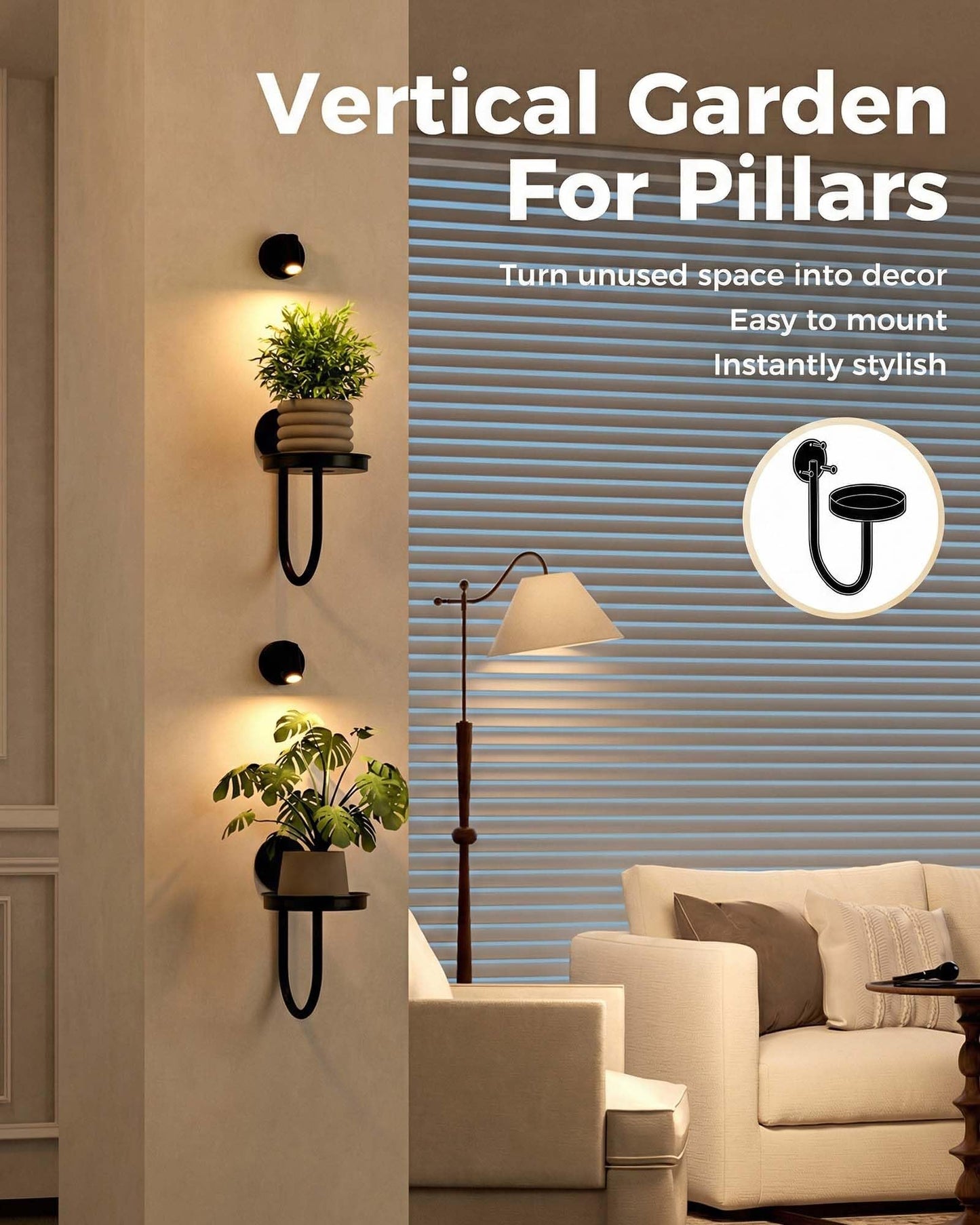 Leaf&lull Wall Plant Holder Plant Stand with Lights Wall Planters for Indoor Plants with Planter Plant Hanger Hanging Plant Holder Wall Hanging Decor 2 Pack Black