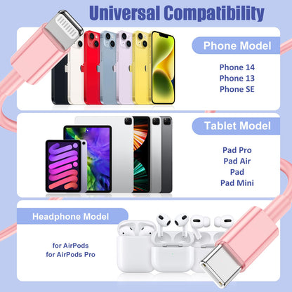 4Pack USB C to Lightning Cable 6FT, Fast Charging Cord for iPhone 14, Replacement for Apple Original Charger Cable for iPhone 14 13 12 11 Pro 11 XS MAX XR 8 7 6s Plus