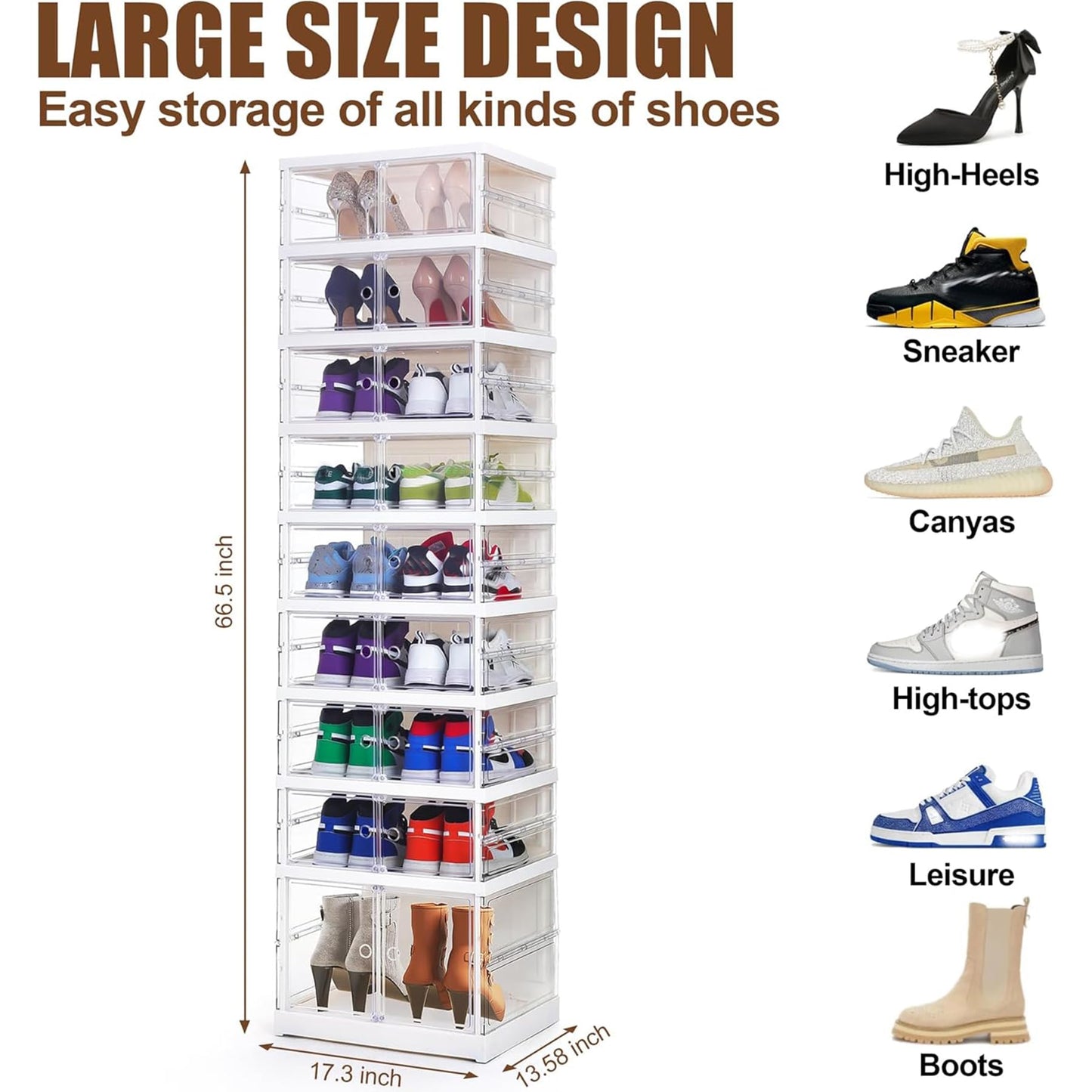 AOHMPT Foldable Storage Box - Easy Assembly Clear Plastic Stackable Shoe Storage Cabinet Organizer with Lids - Large Size Shoe Rack (9 layers clear)