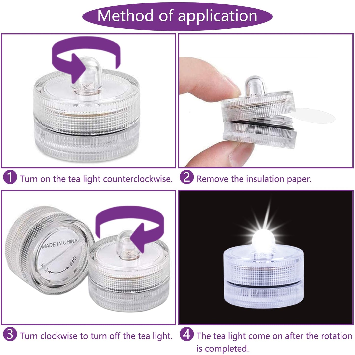JINHEZO Submersible LED Light, Tea Lights, Pond Underwater Small LED Lights, Battery Operated 125 Hours, for Wedding Home Vase Festival Party Decoration White 24Pcs (Built-in 48 Batteries)