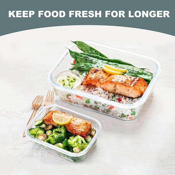 KOMUEE 10 Pack Glass Food Storage Containers, Meal Prep Containers