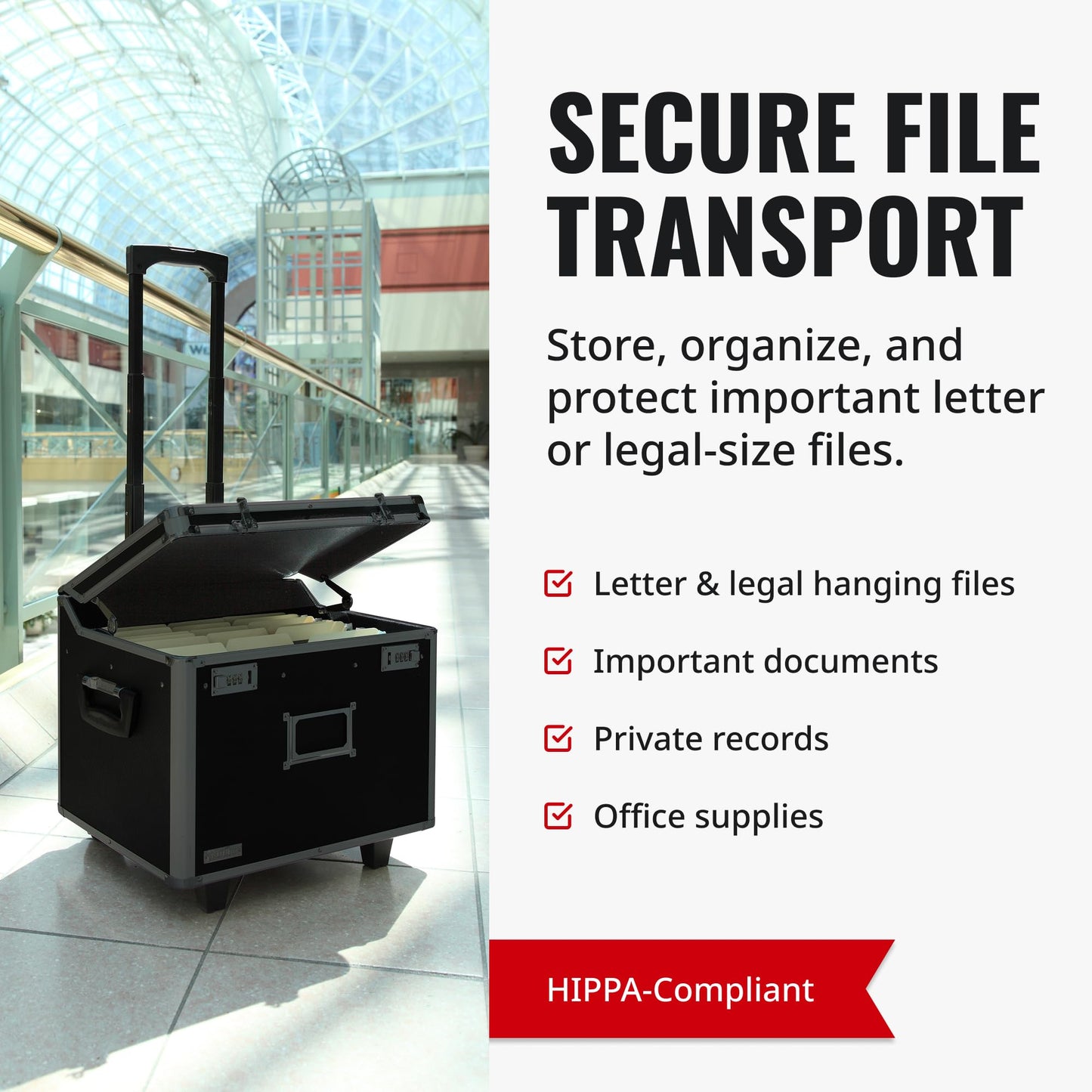 Vaultz Locking Mobile File Chest, Letter/Legal Files, 17.5" X 15.5" X 14.5", Black