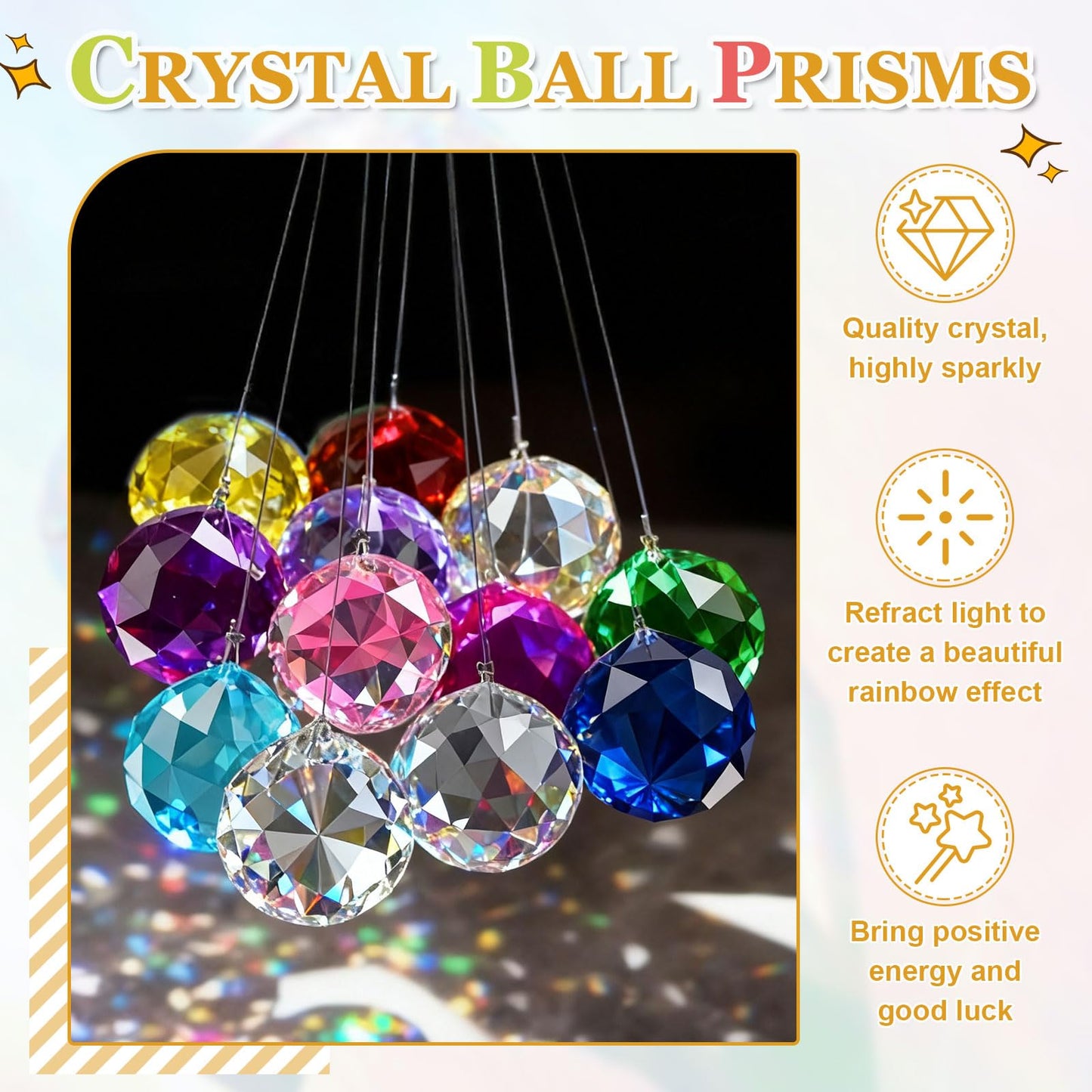YELARXI Crystal Ball Prisms, Sun Catcher Hanging Prism Sun Catcher Pendant 18mm / 0.71Inch & 10 Pack & Pink-Fitting for (Outdoor/Indoor/Windows/DIY Decor/Feng Shui/Chandelier)