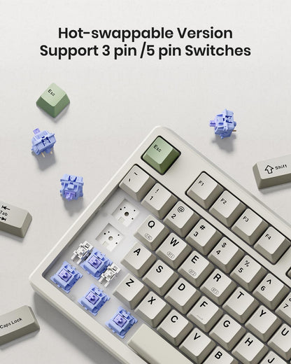 Wireless Mechanical Keyboard,Gasket Mounted with Creamy Sound,Bluetooth/2.4GHz/USB-C,Custom Hot Swappable,RGB Backlit,75% Compact Layout for Gaming/Typing/Win/Mac/PC (Retro Beige,Linear Switch)