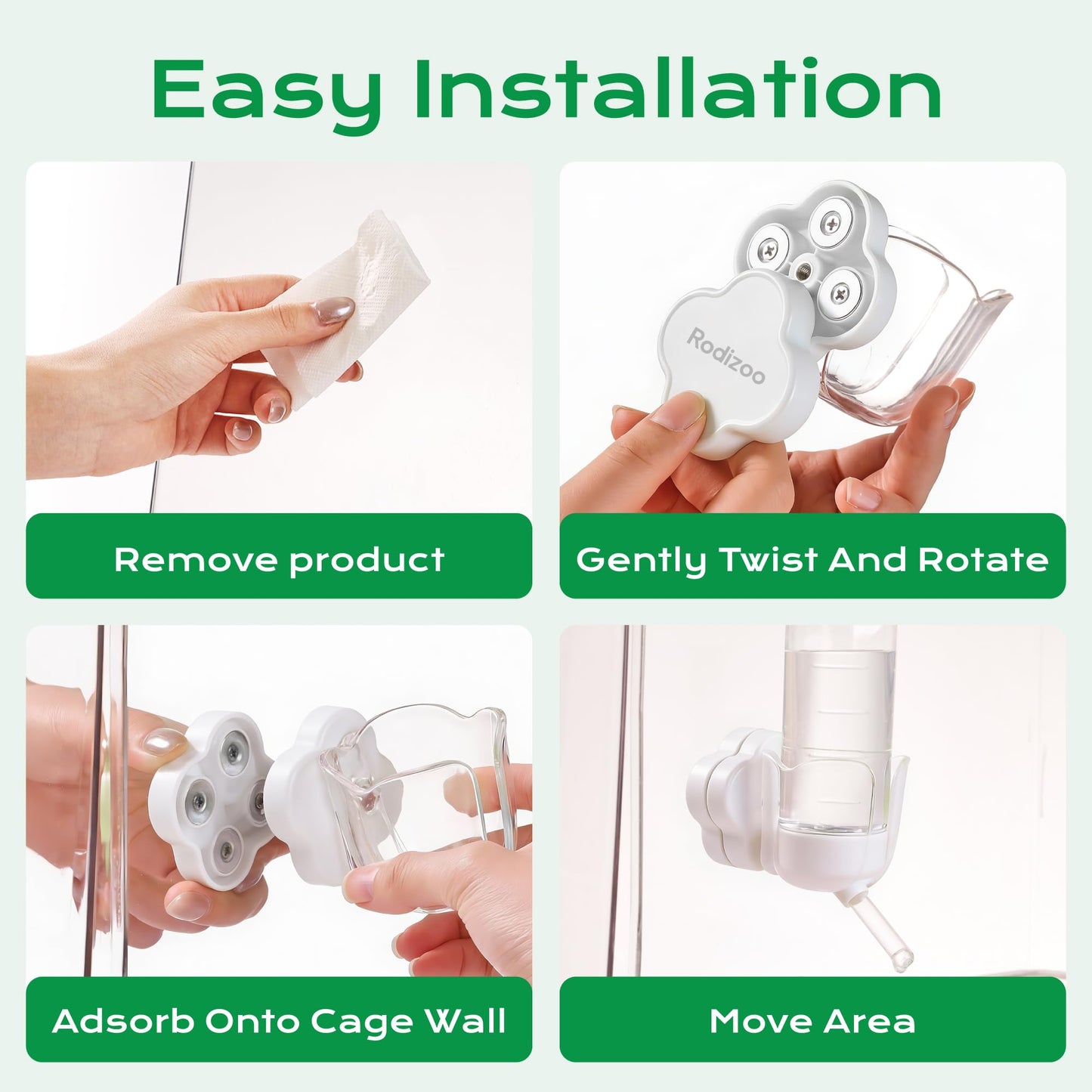 Rodizoo Hamster Water Bottle Holder - Magnetic & Repositionable, Adjustable Base for Hamster Cage, Secure Magnetic Mount, Easy to Move/Install, Fits Most Small Pet Water Bottles (Holder Only)
