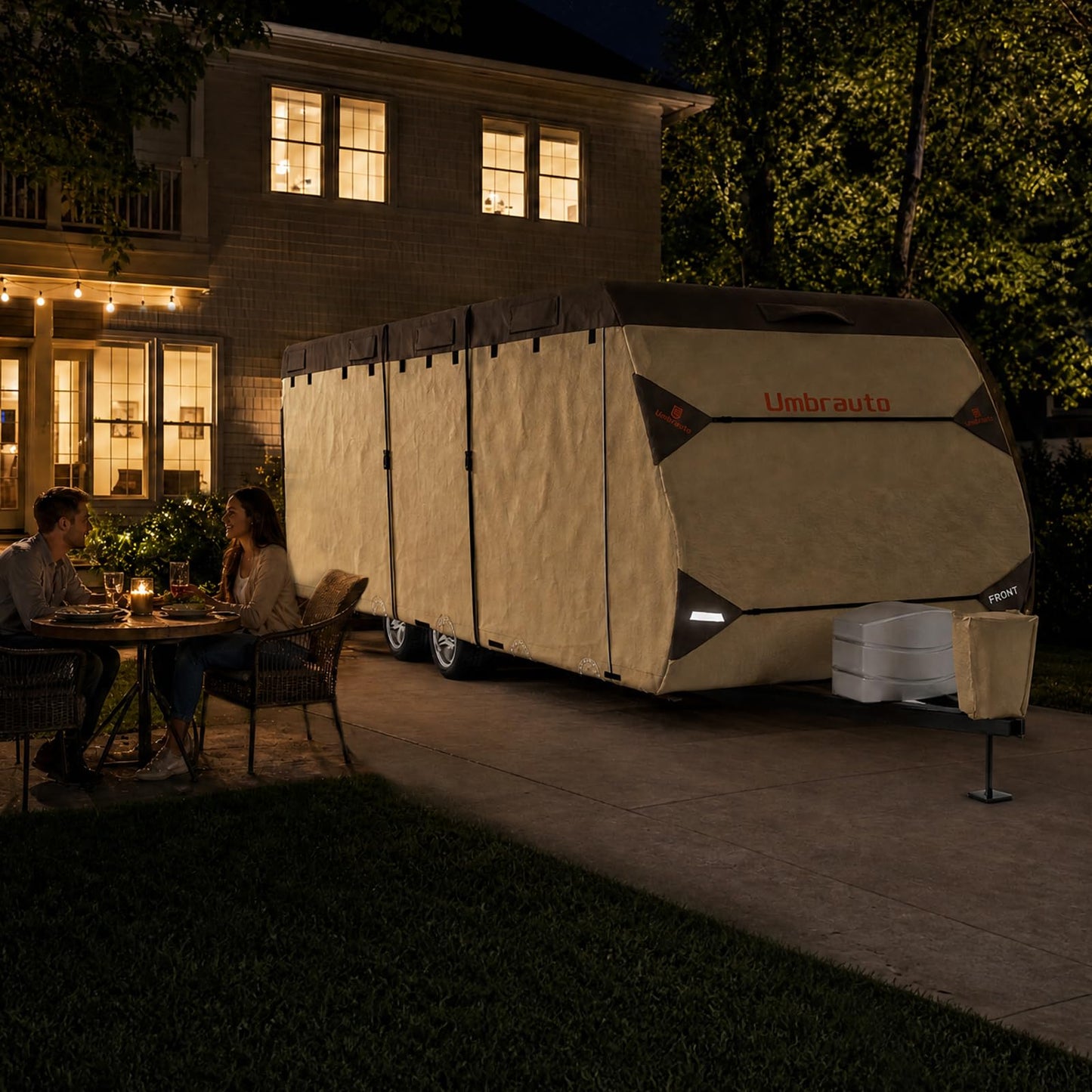 Umbrauto Travel Trailer RV Cover 33' ~ 35' – Upgraded 9-Layers Top Camper Cover, Waterproof & Windproof Heavy Duty Toy Hauler RV Cover for Winter Snow with Tongue Jack Cover, Gutter Covers