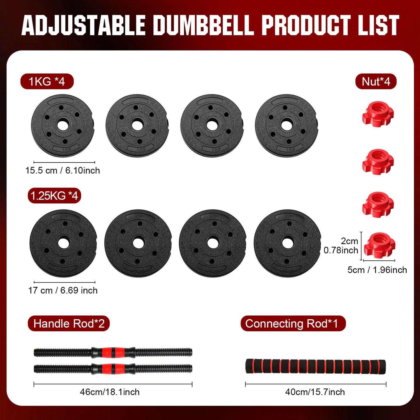 Adjustable Weights Dumbbells Set, 20lbs Free Weights with Connector, Convertible Dumbbell Barbell Push-up Stand Set, 3 in 1 Home Gym Fitness Weight Set for Men and Women