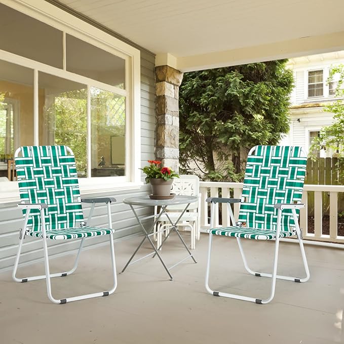 VINGLI Patio Lawn Webbed Folding Chairs Set of 4, Outdoor Beach Chair Portable Dining Chair for ir for Outdoor Yard, Garden(Green, Classic)
