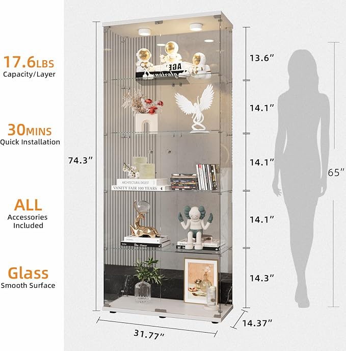 LFT HUIMEI2Y Glass Display Cabinet 5-Shelf