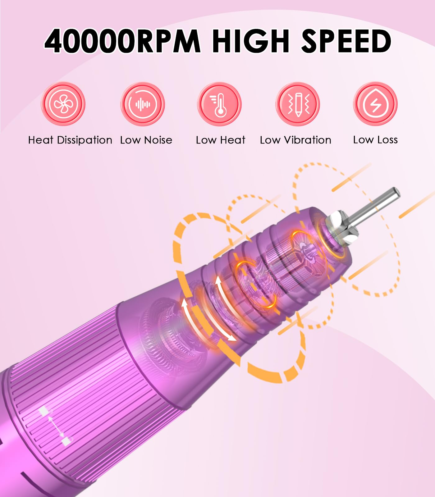Portable Nail Drill Electric File: 40000RPM Professional Rechargeable Nail E-File Machine, Cordless Nail Drill with Bits & Base for Acrylic Nails Remove Nail Gel Polish Manicure for Salon Home, White