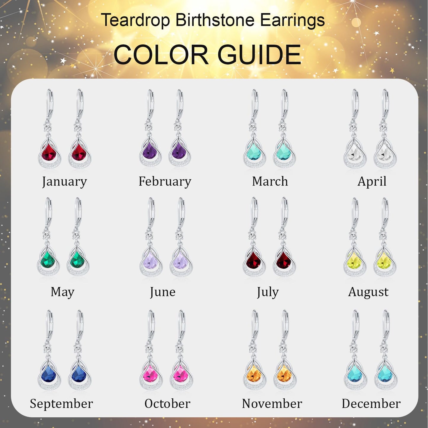 Dangle Trendy Leverback Birthstone Earrings Sliver Plated Teardrop Dangle Earrings Jewelry Christmas Birthday Gifts for Women (Sliver April)
