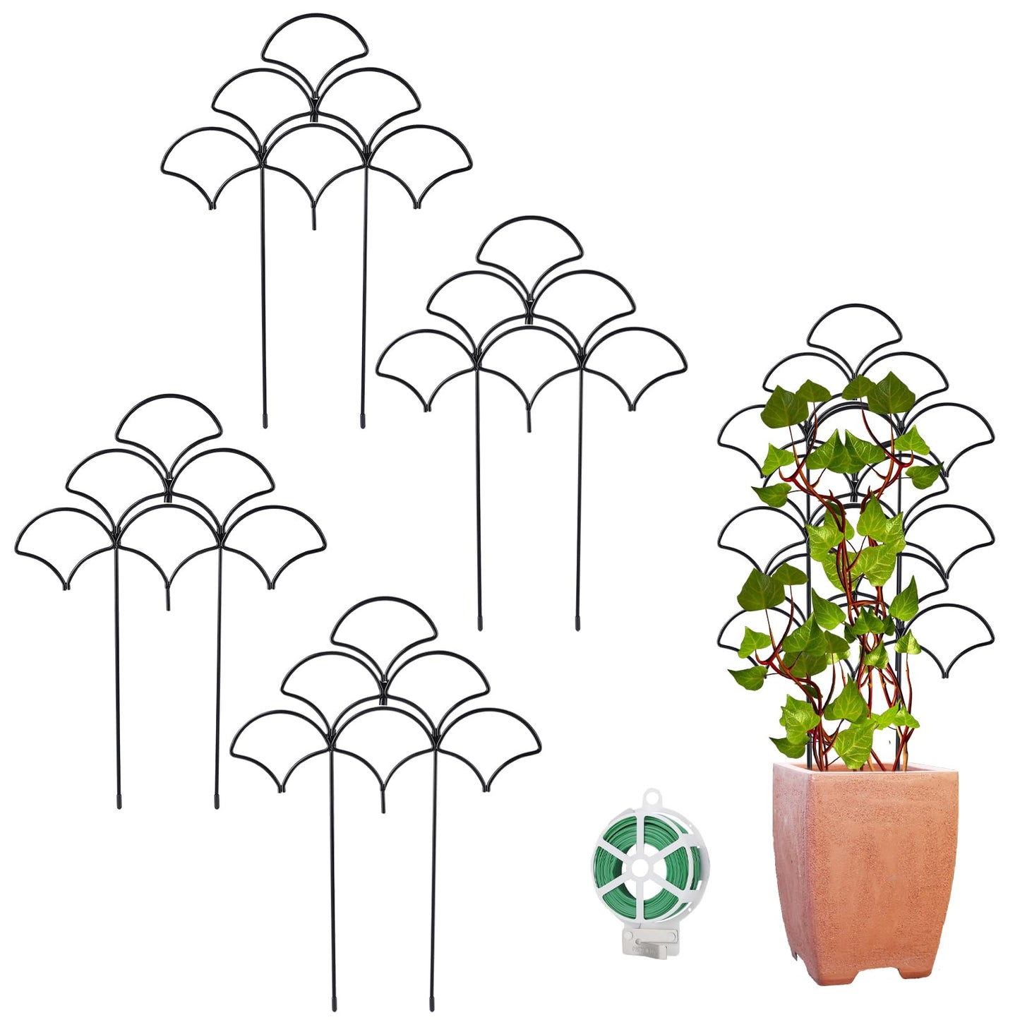 Stackable Metal Trellis for Climbing Plants Outdoor & Indoor - 4 Pack Garden Trellis for Potted Plants, Rust-Resistant Plant Support Stakes for Vines, Vegetables, Flowers - Sturdy Plant Trellis